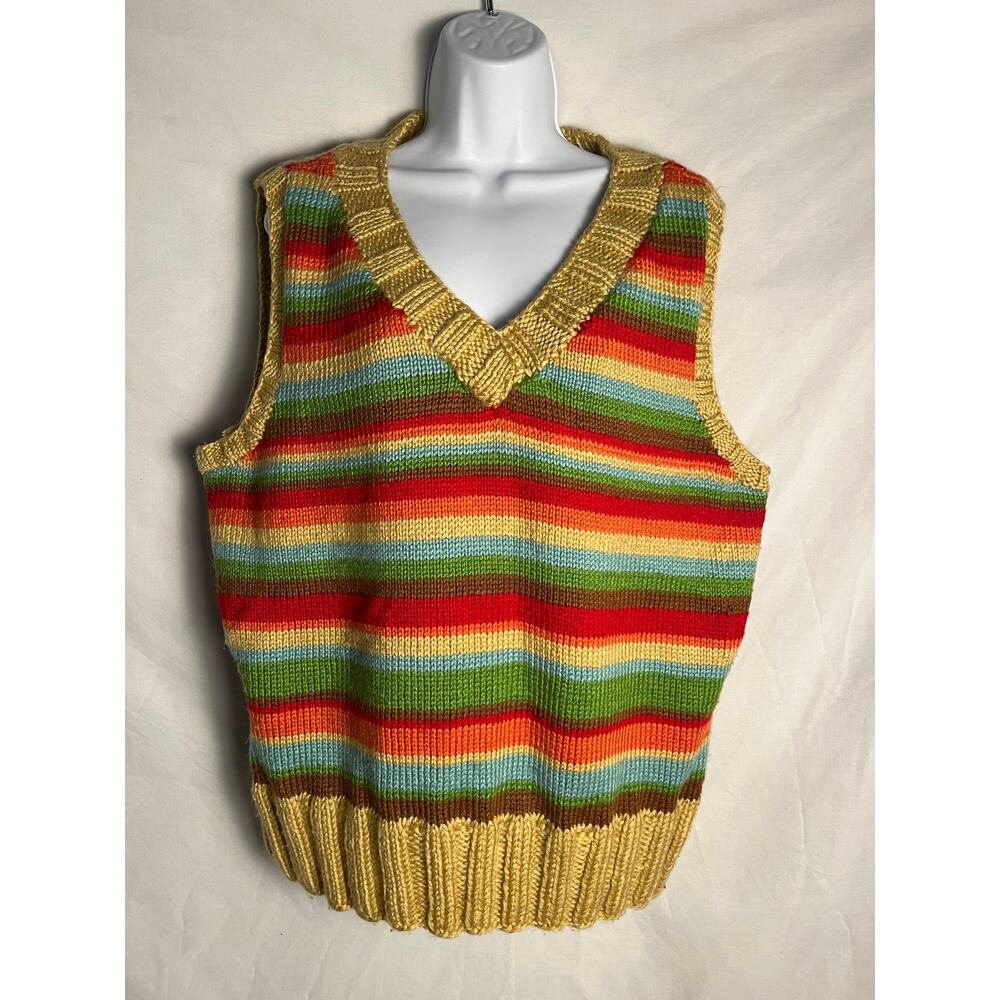 Handmade Thick Knit Sweater Vest Striped Colorful Estimated XL